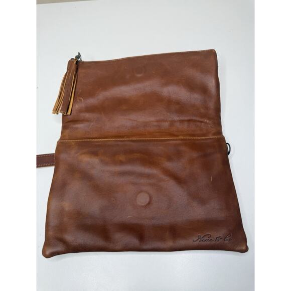 Nena & Co Artisan Handmade Clutch Large Brown Leather Wool Convertible Lined Bag - Picture 3 of 9